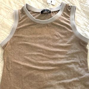 Brown Sleeveless Top with Striped Trim